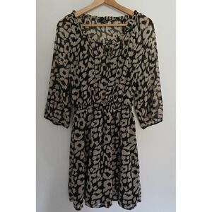Express Women's Leopard Print Chiffon Ruffle Neck Tie Waist Dress Size M